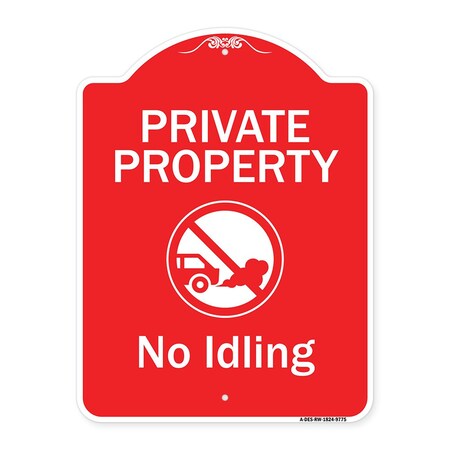 Signmission Private Property No Idling With Graphic Heavy-Gauge Aluminum Architectural Sign, 24" H, RW-1824-9775 A-DES-RW-1824-9775